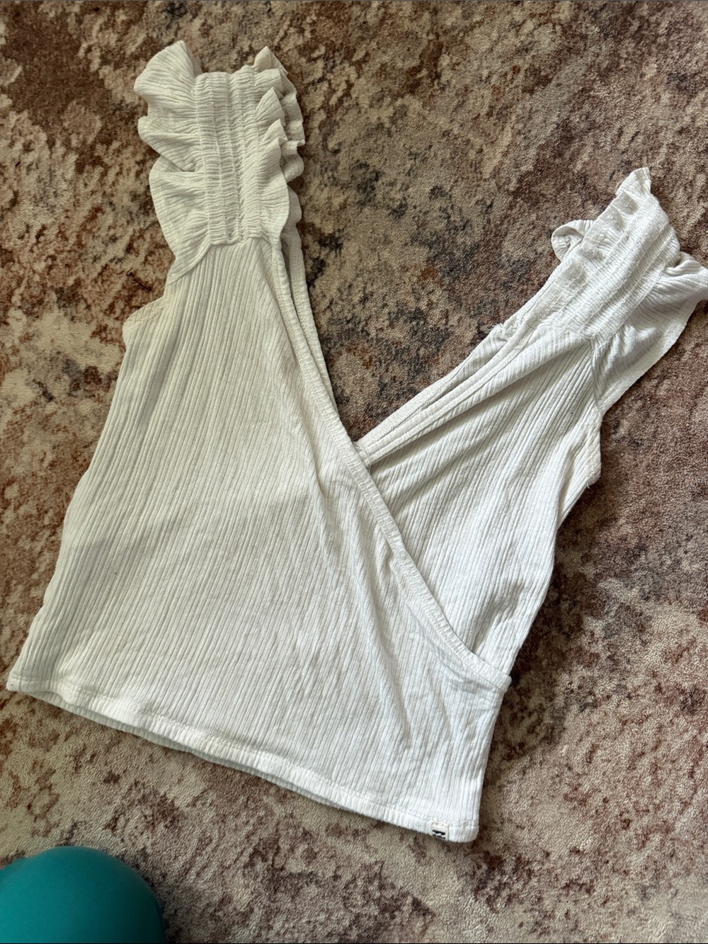 Billabong White Ribbed Ruffle Strap V-Neck Tank